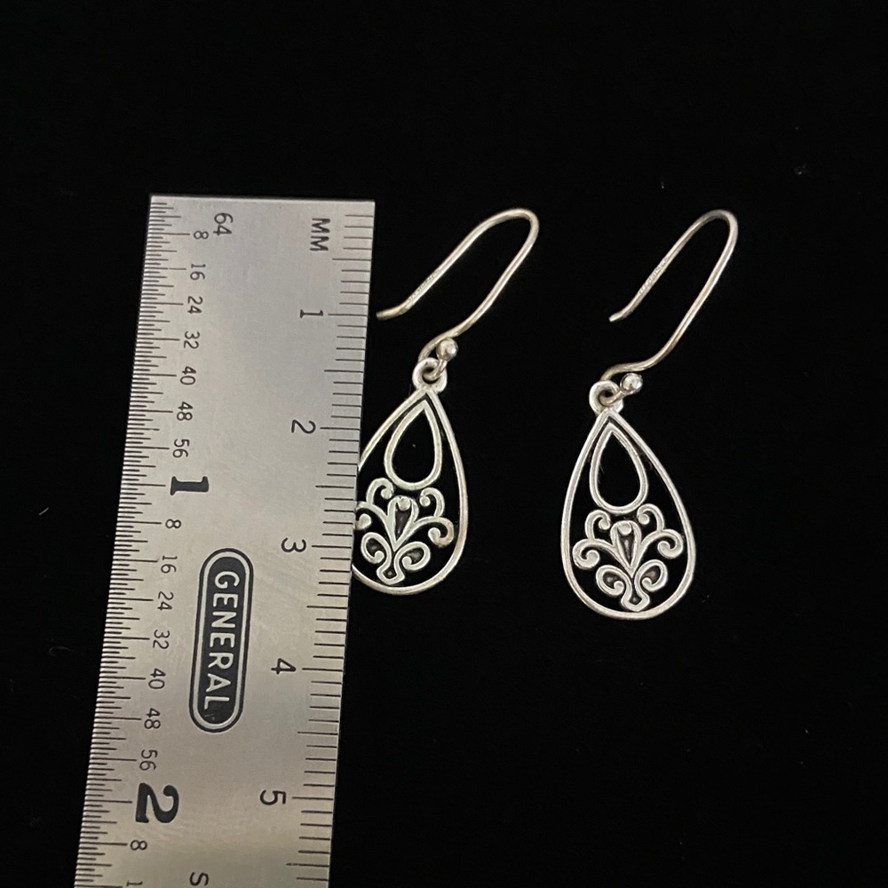 Sterling Silver 925 Filigree Teardrop Dangle Earrings - Picture 4 of 4